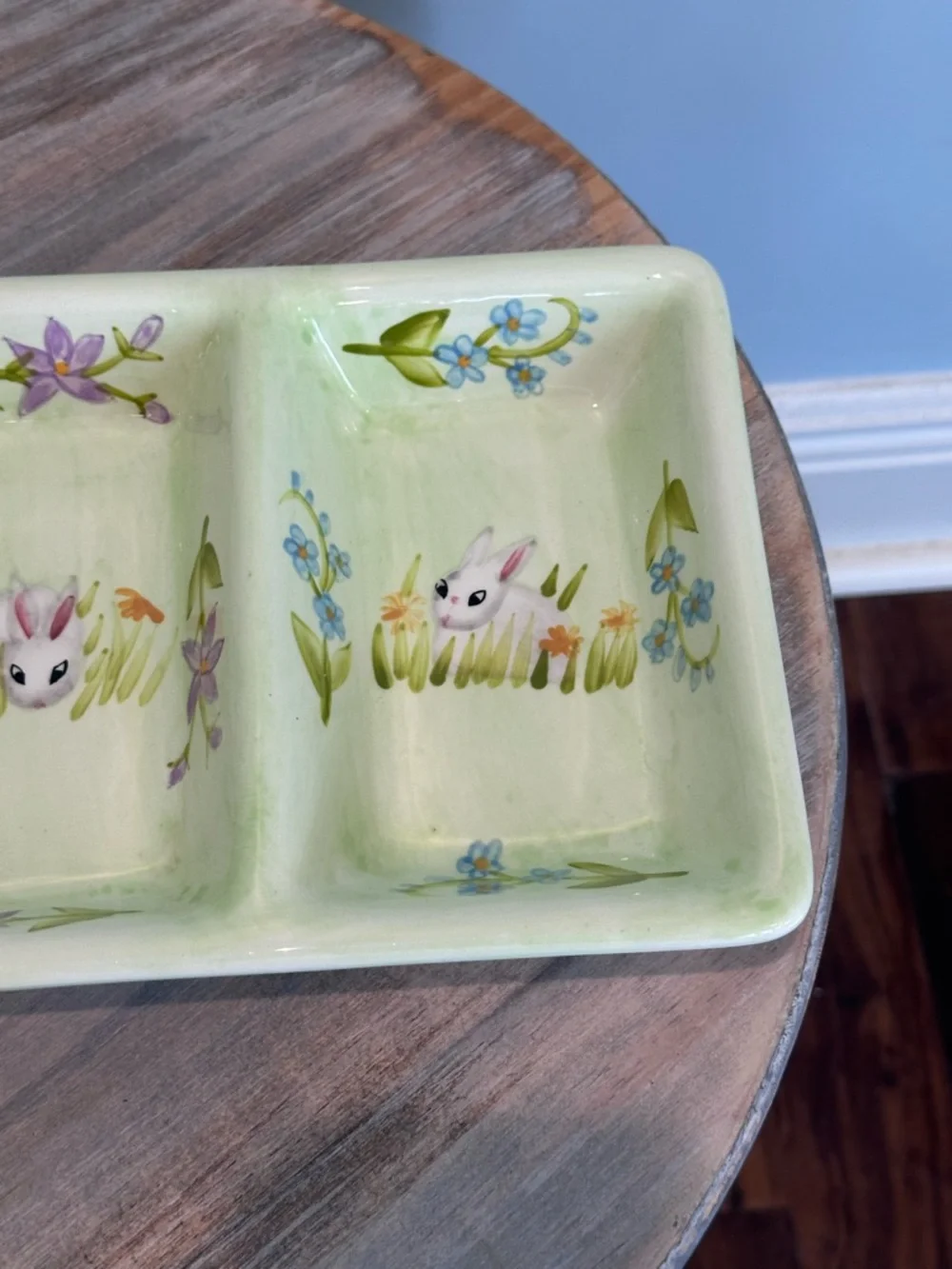 Sweet Olive Designs 4 in 1 divided Bunny Serving Tray hand painted Easter Decor